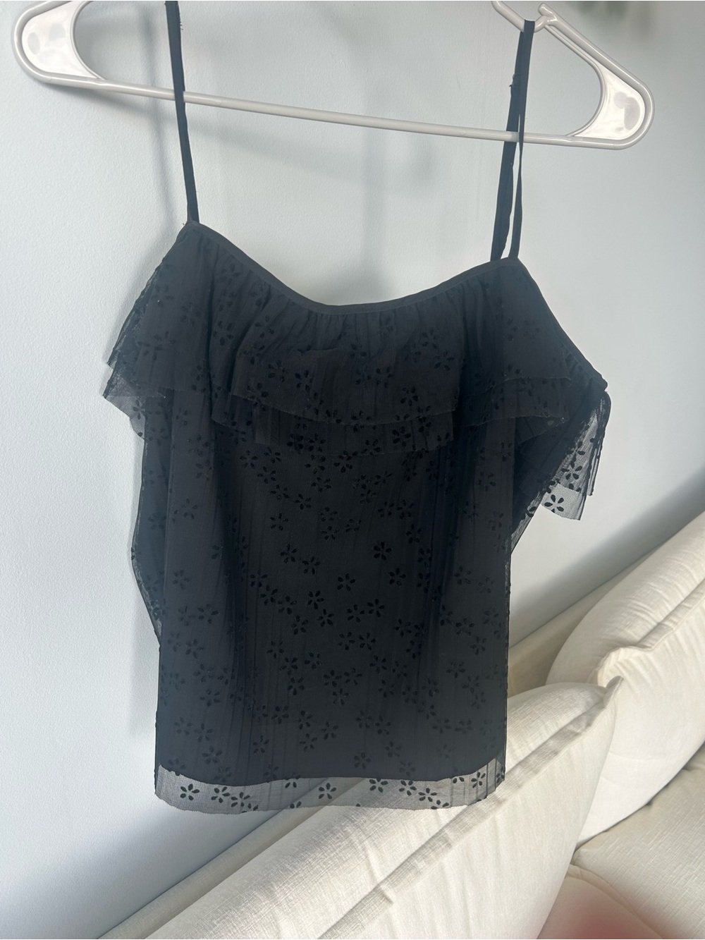 J. Crew Black Ruffle tank top